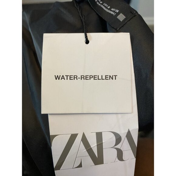 Zara Black Faux Leather Short Trench Water Repellent Jacket Women’s Size Small - Picture 7 of 13